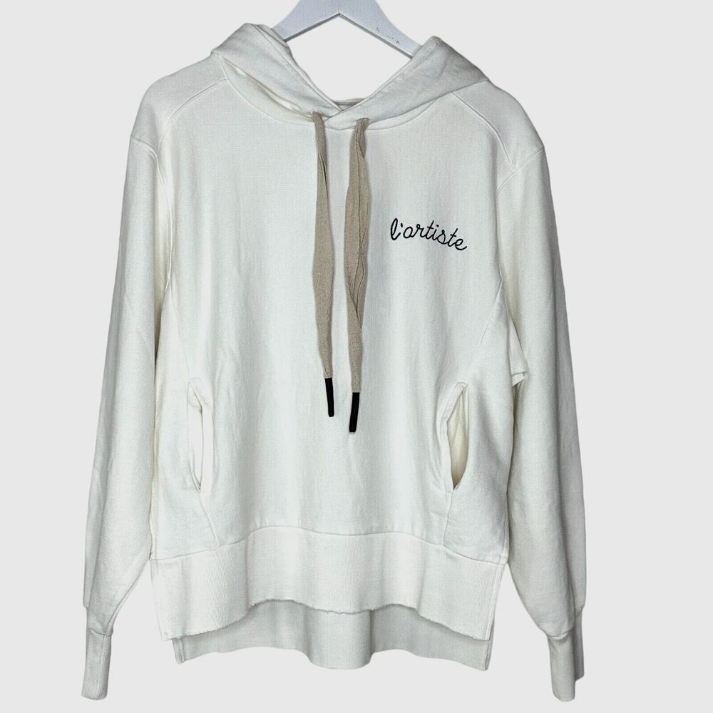 Sandrine Rose L'Artiste Pullover Distressed Hoodie Sweatshirt Cream Women S NWT